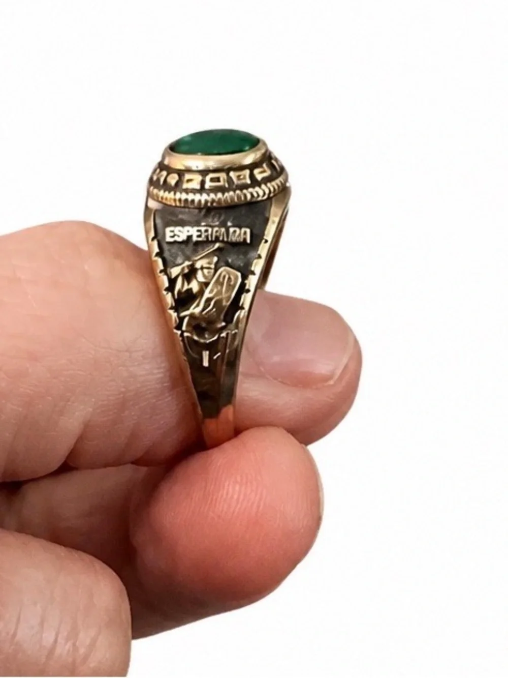 Vintage 1995 Jostens 10K Gold Emerald Graduation Signet Ring - Authentic